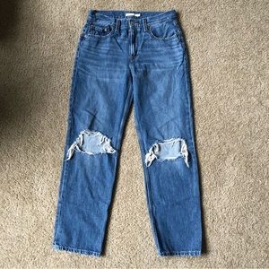 Levi’s Womens Low Pro Straight Jeans Mid Rise Baggy Distressed Sz 28